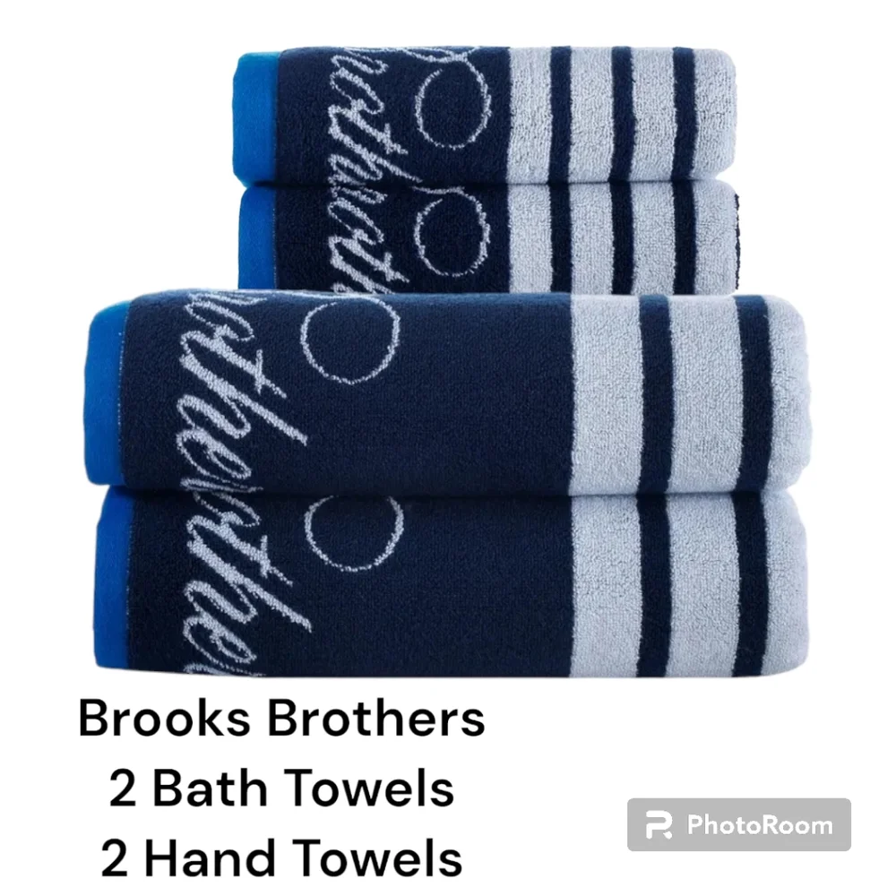 NEW 4 Piece Brooks Brothers - 2 Bath Towels and 2 Hand Towels - Organic